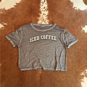 Marshalls Gray Crop Top with 'Iced Coffee' Print